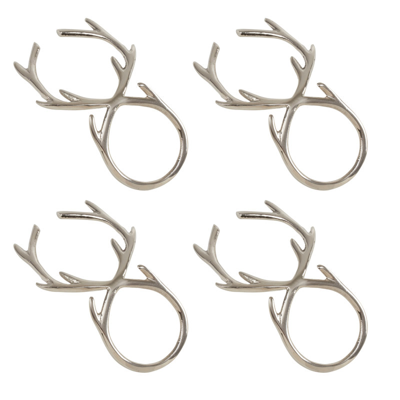 Silver Antler Design Napkin Rings Set of 4