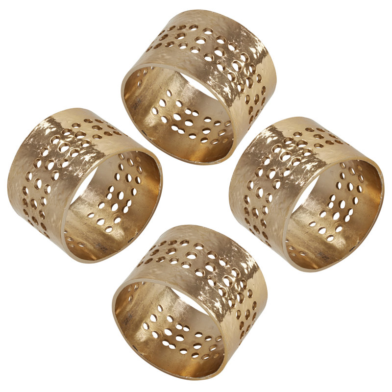 Gold Hole Punched Metal Napkin Rings Set of 4