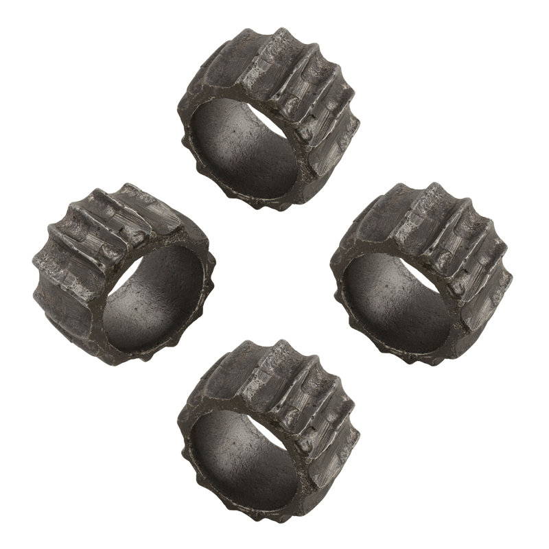 Graphite Ribbed Aluminum Napkin Rings Set of 4
