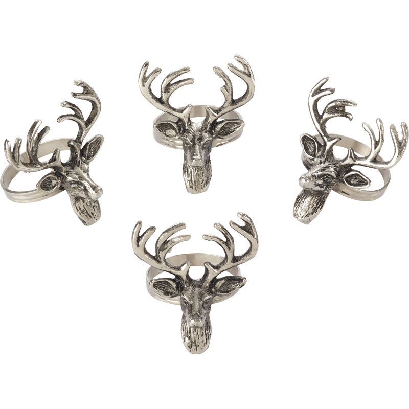 Silver Reindeer Brass Napkin Rings, Set of 4