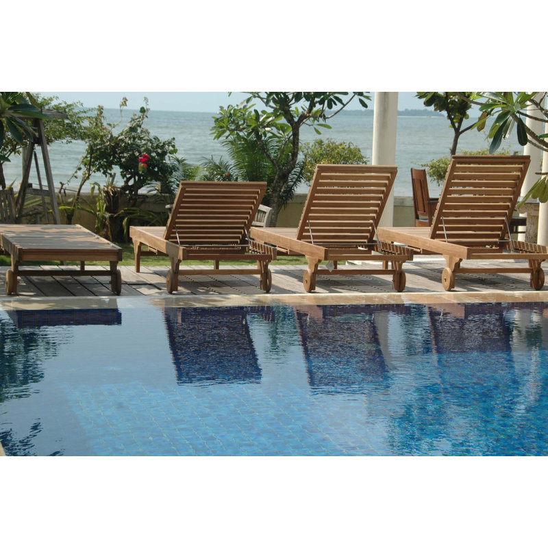 Capri Teak Outdoor Adjustable Chaise Lounge with Blue Cushion