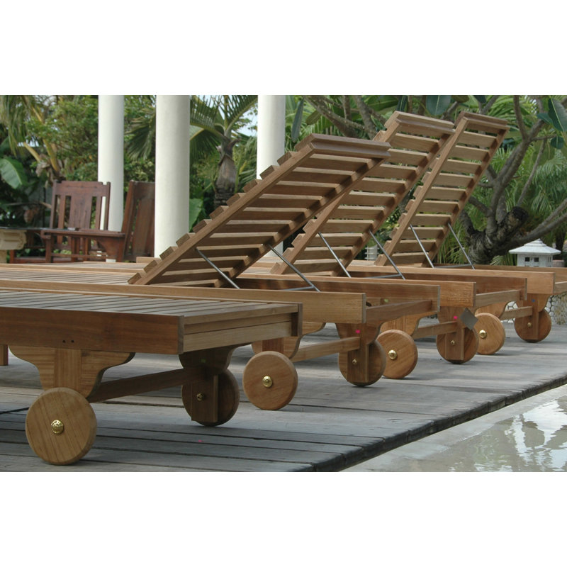 Capri Teak Outdoor Adjustable Chaise Lounge with Blue Cushion