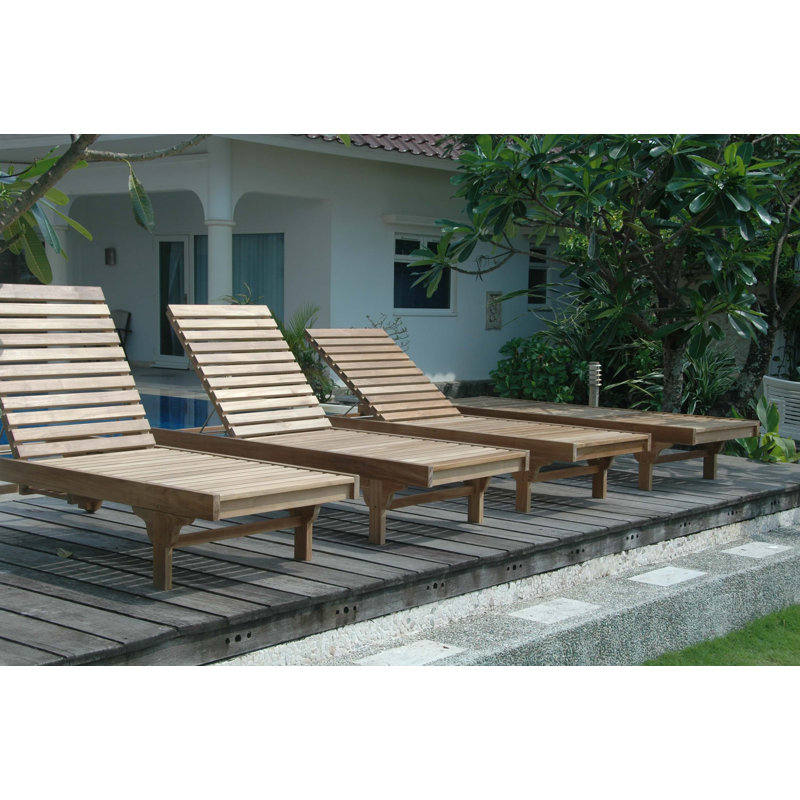 Capri Teak Outdoor Adjustable Chaise Lounge with Blue Cushion