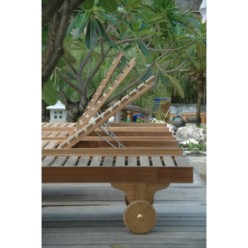 Capri Teak Outdoor Adjustable Chaise Lounge with Blue Cushion