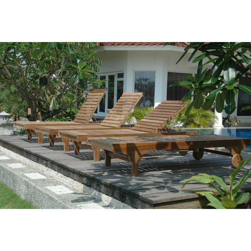 Capri Teak Outdoor Adjustable Chaise Lounge with Blue Cushion