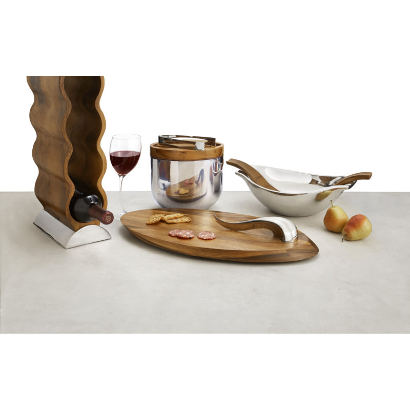 Modern Acacia Wood and Stainless Steel Cheese Board with Knife Set