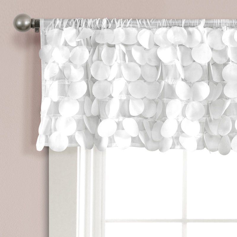 White Taffeta Rod Pocket Window Valance with 3D Circles