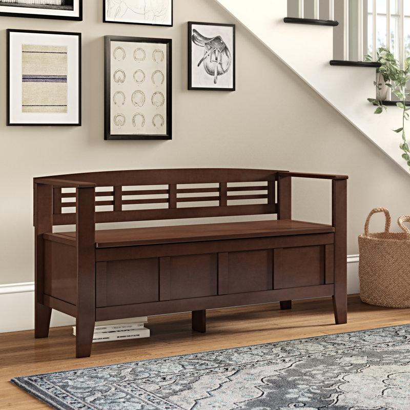 Adams Medium Brown Pinewood Storage Bench with Cut Out Back