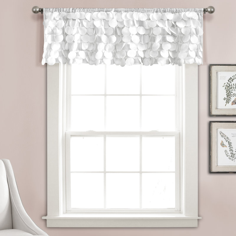 White Taffeta Rod Pocket Window Valance with 3D Circles