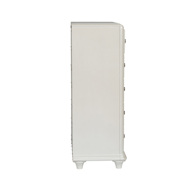 Stardust Iridescent White 5-Drawer Dresser with Crystal Knobs