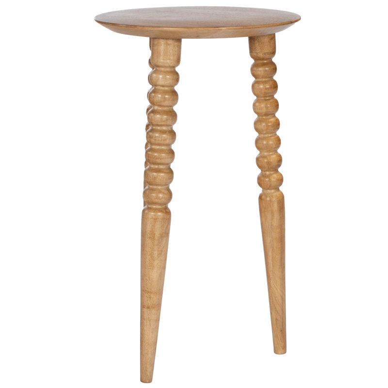 Warm Natural Wood Round Accent Table with Sculpted Legs