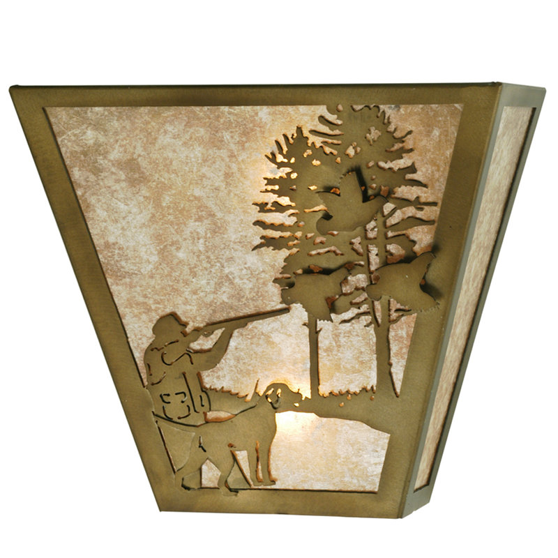 Antique Copper Quail Hunter & Dog 2-Light Rustic Sconce