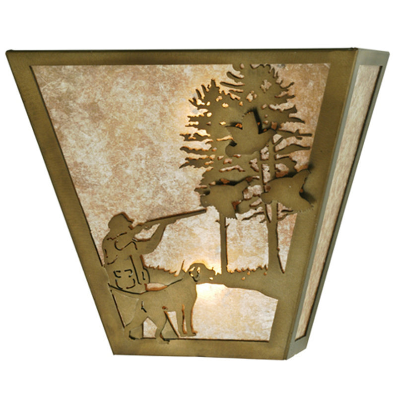 Antique Copper Quail Hunter & Dog 2-Light Rustic Sconce