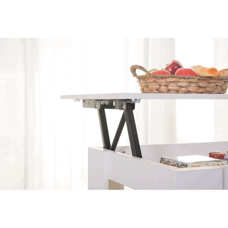 White Rectangular Wood Lift-Top Coffee Table with Storage