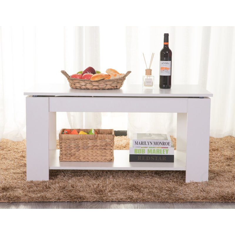 White Rectangular Wood Lift-Top Coffee Table with Storage