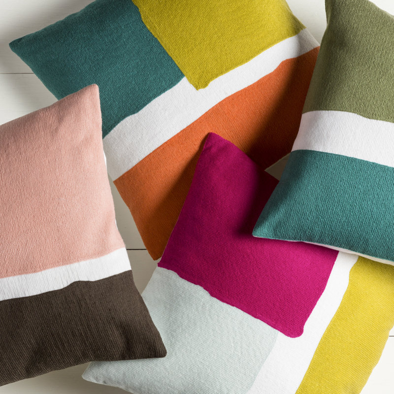 Teal and Lime Cotton Embroidered Square Pillow Cover