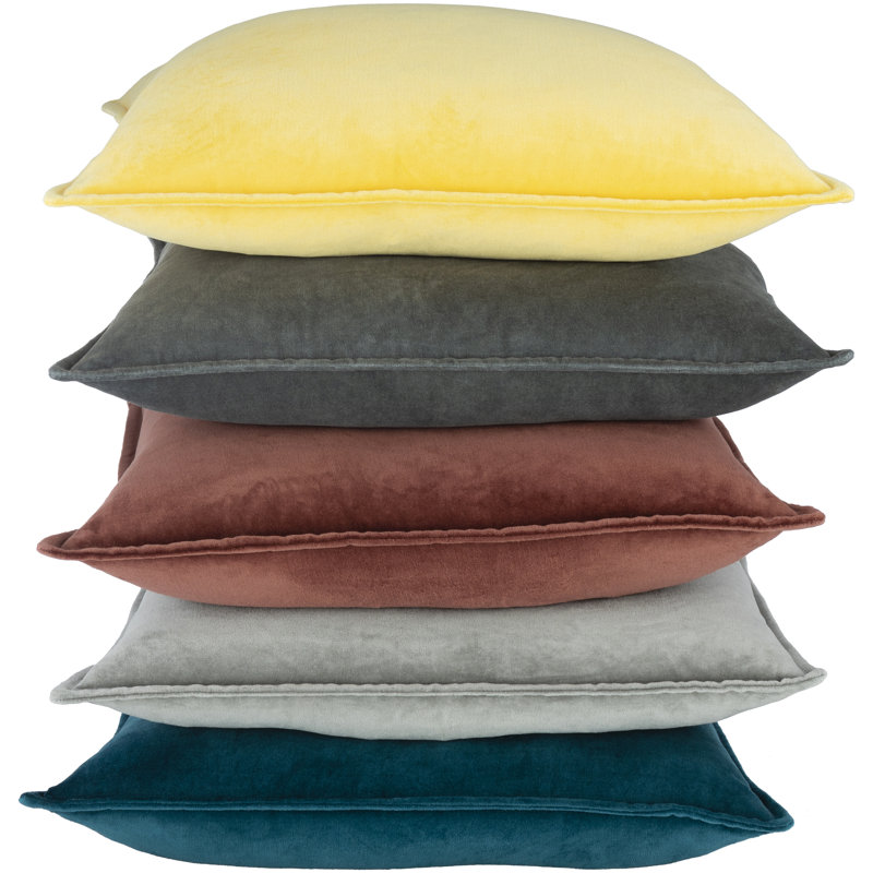 Light Beige Cotton Lumbar Throw Pillow with Flanged Sides