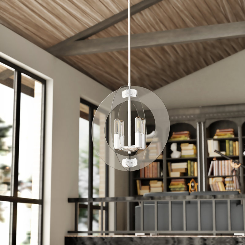 Solstice Contemporary Chrome Sphere Chandelier with Semi-Circular Glass Panels