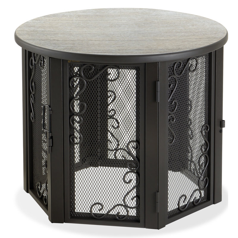 Elegant Vintage Mesh Panel Pet Crate & Side Table in Antique Bronze
