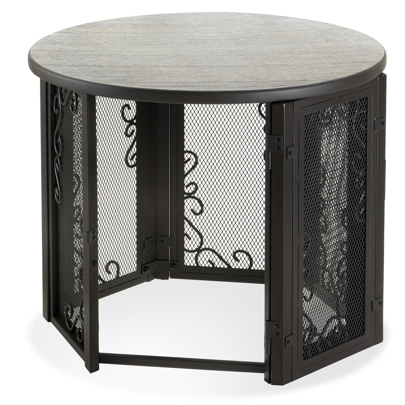 Elegant Vintage Mesh Panel Pet Crate & Side Table in Antique Bronze