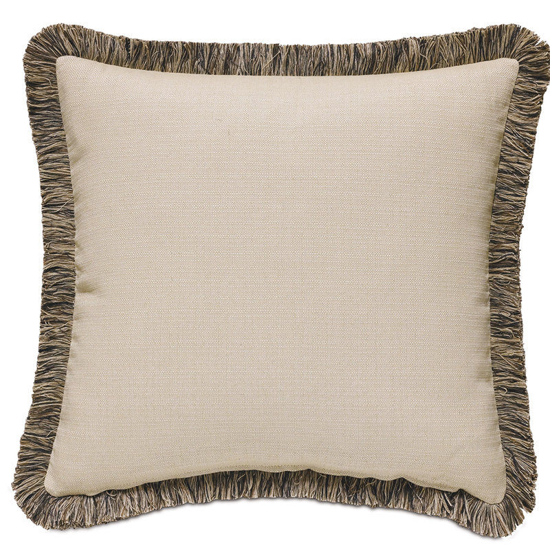 Neutral Bisque and Brown Fringed Square Acrylic Throw Pillow
