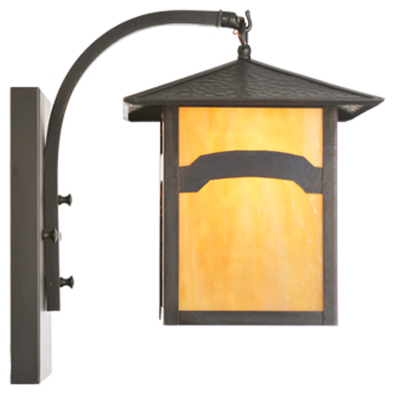 Craftsman Brown and Beige Glass Wall Sconce