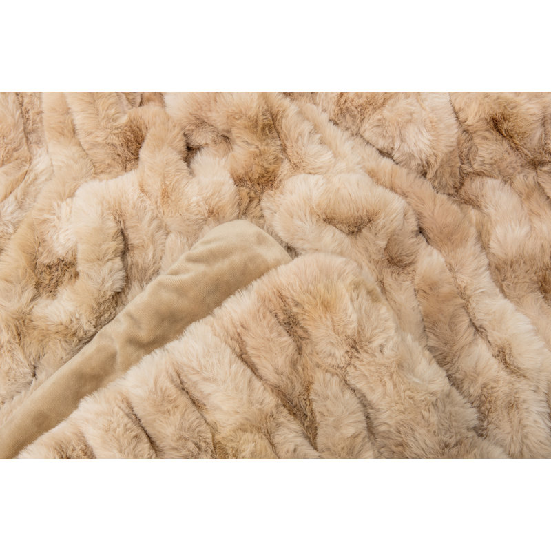 Beige Faux Fur Reversible Throw Blanket 50" x 65"