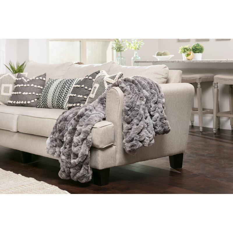Dark Gray Reversible Faux Fur Full Throw Blanket