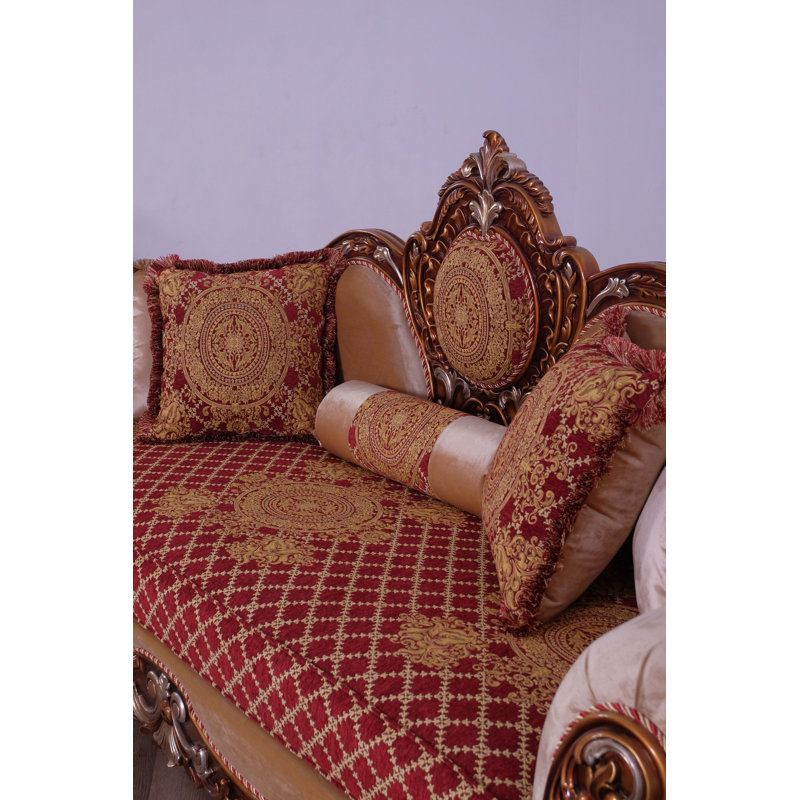 Antique Brown and Gold Mahogany Upholstered Loveseat