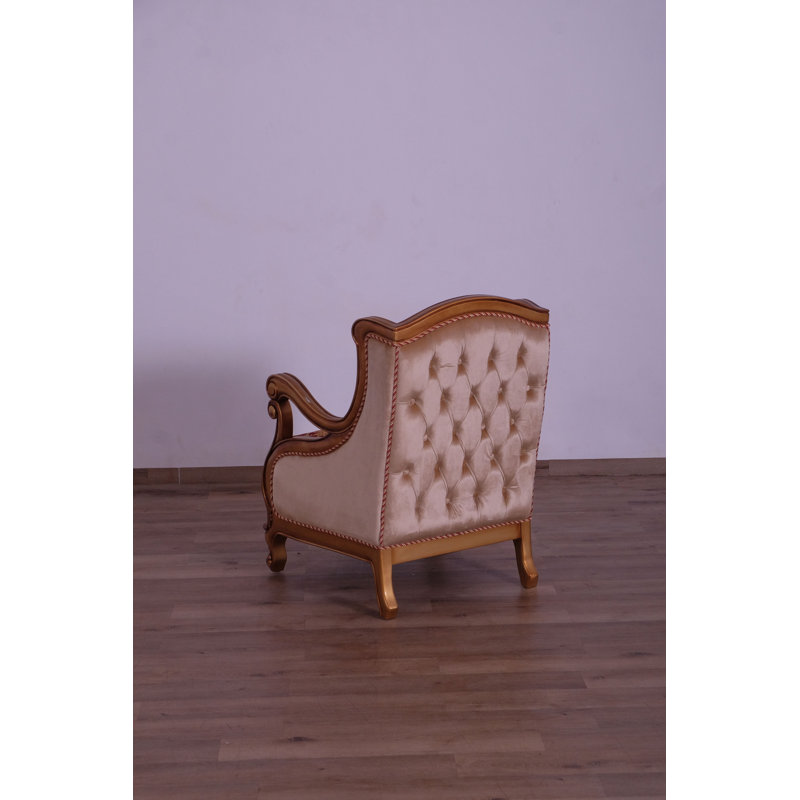 Handcrafted Mahogany Wood Accent Chair in Red Velvet