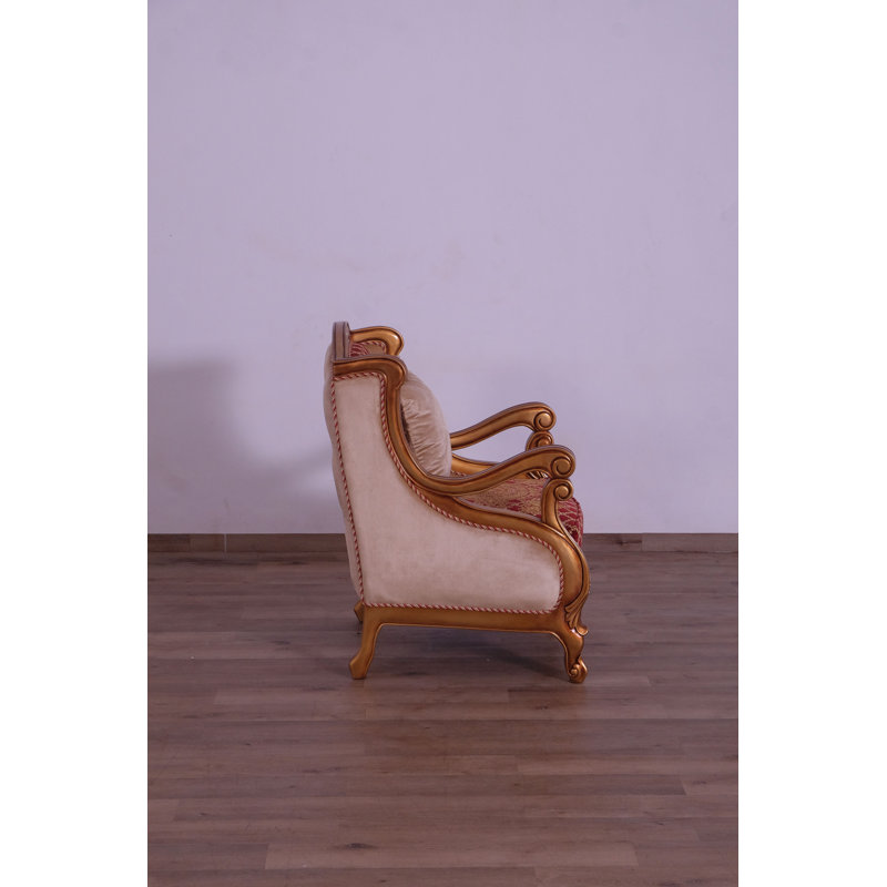 Handcrafted Mahogany Wood Accent Chair in Red Velvet
