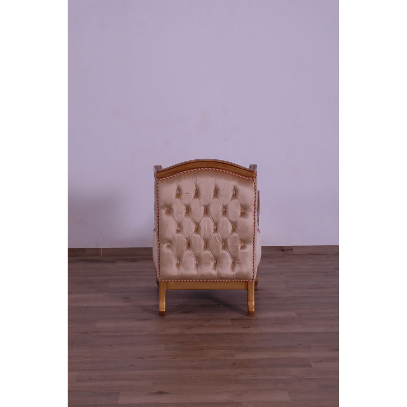 Handcrafted Mahogany Wood Accent Chair in Red Velvet