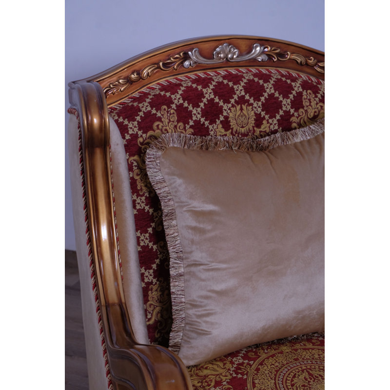 Handcrafted Mahogany Wood Accent Chair in Red Velvet