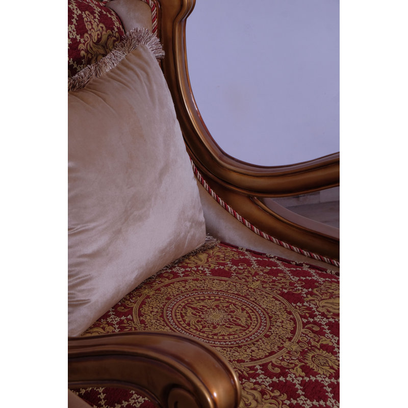 Handcrafted Mahogany Wood Accent Chair in Red Velvet