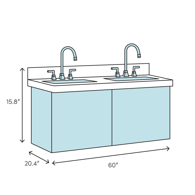 Lucera 60" White Quartz Double Wall-Mount Vanity with Ceramic Sinks