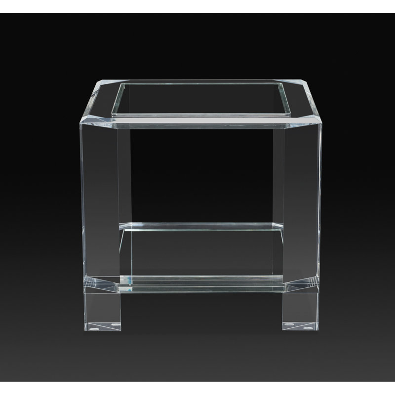 Clear Acrylic and Glass Square Side Table