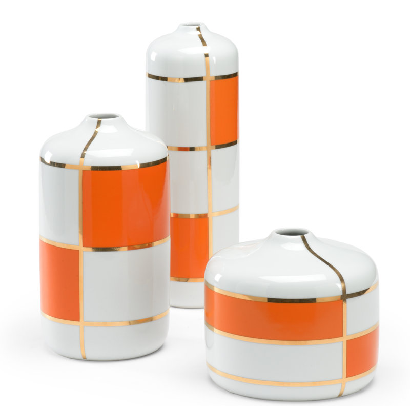 Massaro Ceramic Canister Set in White, Orange, and Gold