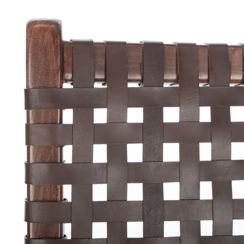 Luna Transitional Brown Leather and Wood Handcrafted Accent Chair