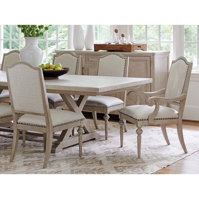 White Sand Arched Top Linen Upholstered Side Chair with Smoked Nickel Nailhead