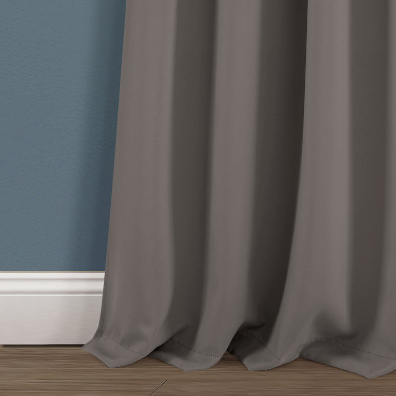 Dark Gray Knotted Tab Top Blackout Polyester Drapes, 52" x 84"
