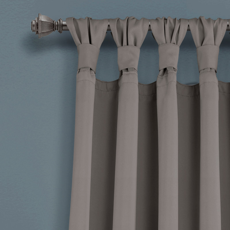 Dark Gray Knotted Tab Top Blackout Polyester Drapes, 52" x 84"