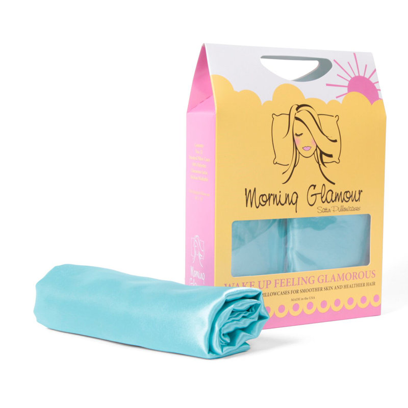 Aqua Satin and Cotton Standard Pillowcase Set