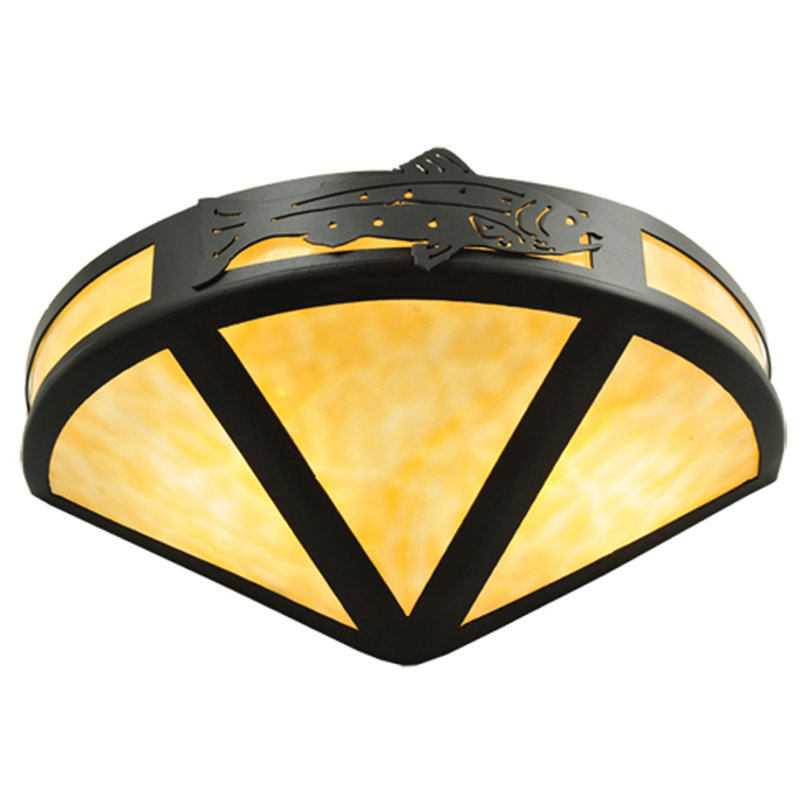 Black Bear Catch 2-Light Bronze Wall Sconce with Silver Mica Shade