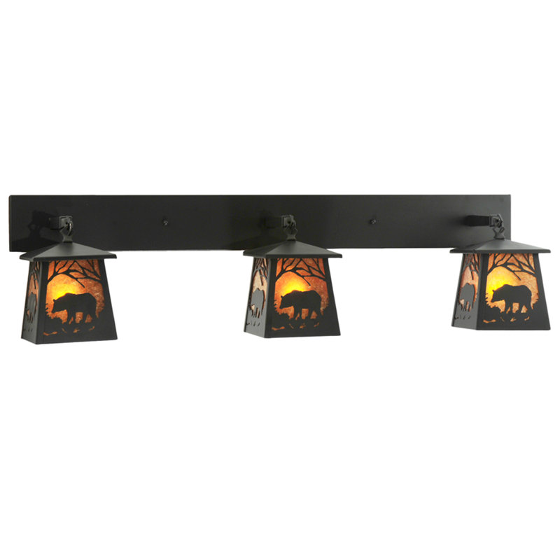 Black Rustic 3-Light Bear Lantern Wall Sconce