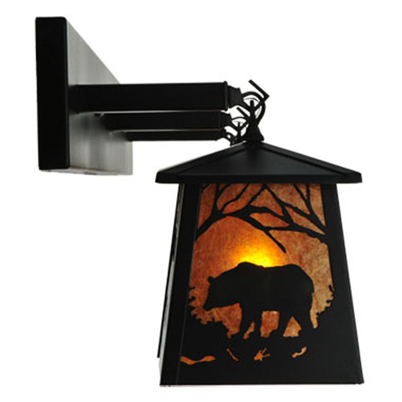 Black Rustic 3-Light Bear Lantern Wall Sconce