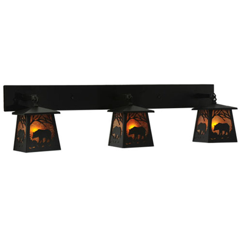 Black Rustic 3-Light Bear Lantern Wall Sconce
