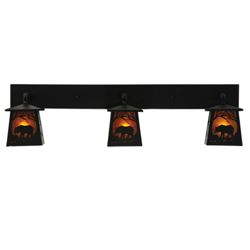 Black Rustic 3-Light Bear Lantern Wall Sconce