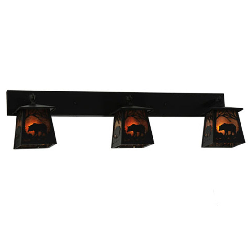 Black Rustic 3-Light Bear Lantern Wall Sconce