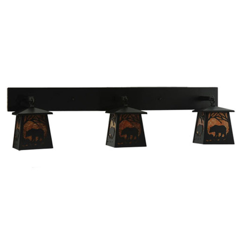 Black Rustic 3-Light Bear Lantern Wall Sconce
