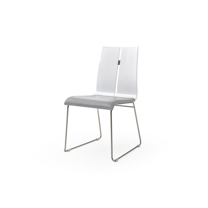 Lauren High Gloss White and Gray Faux Leather Side Chair